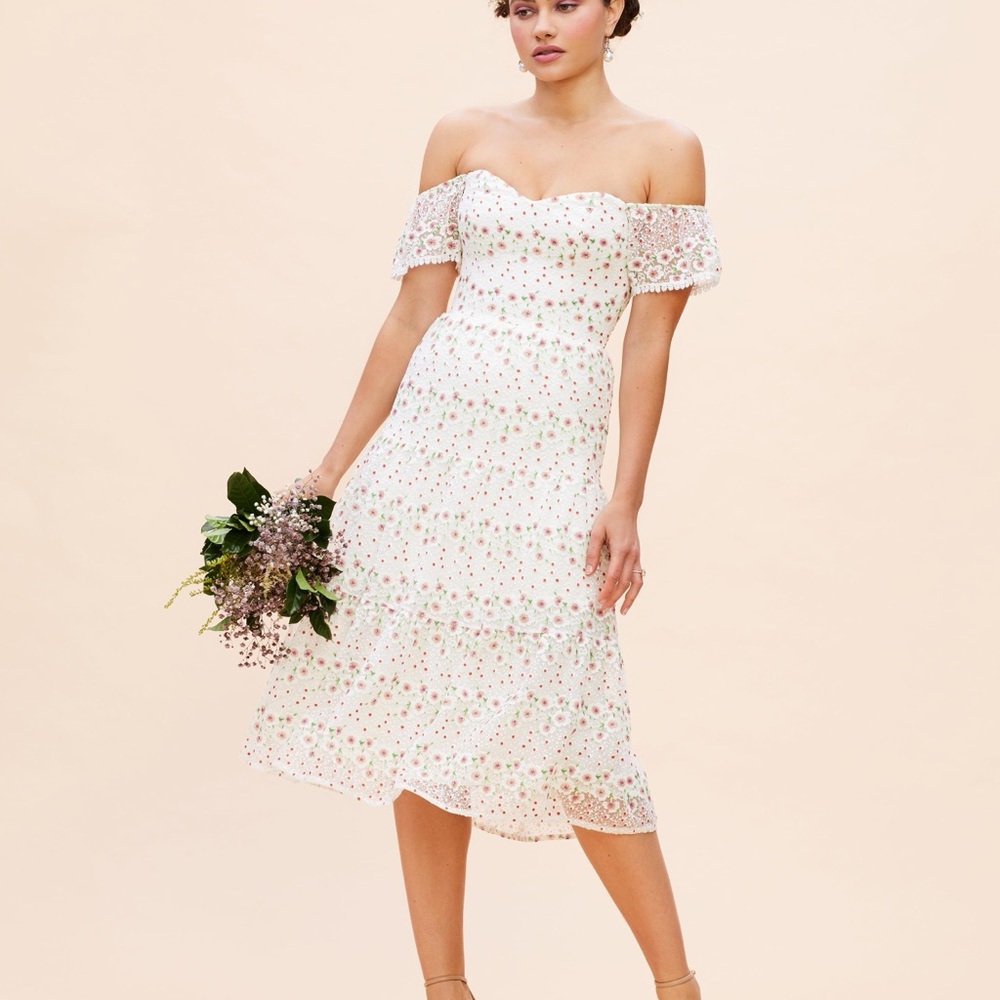 Dress The Population Floral Off-Shoulder White Dress